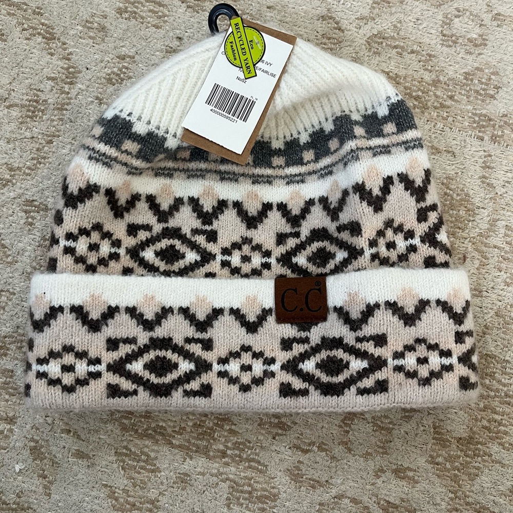 C.C Patterned Beanie - Ivory